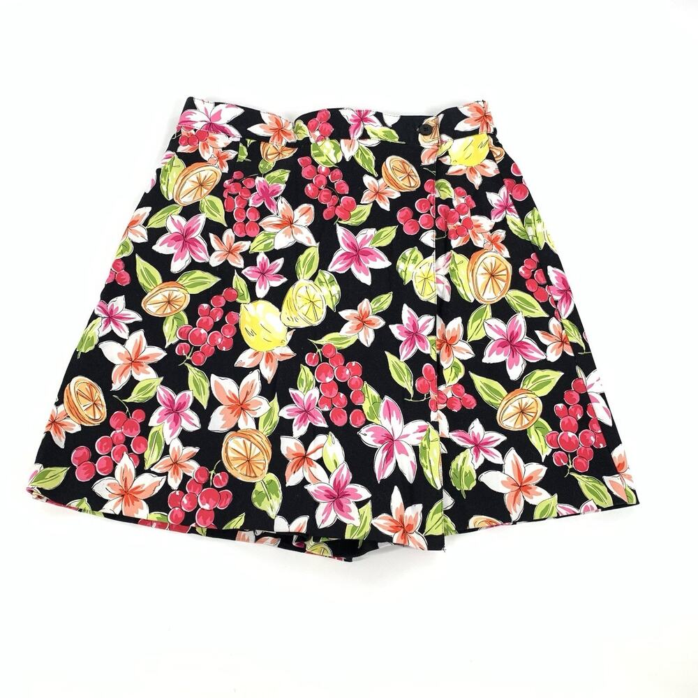 Briggs New York Fruit Floral Print Skort Shorts Skirt Size 14 Womens Black XL
